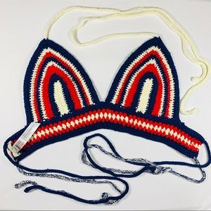 UO Ecote Patriotic Crochet Halter Bra Top Medium
